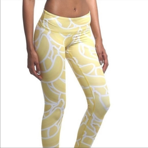 Noli Pants - Noli Yellow Banana Print High Rise Athletic Leggings